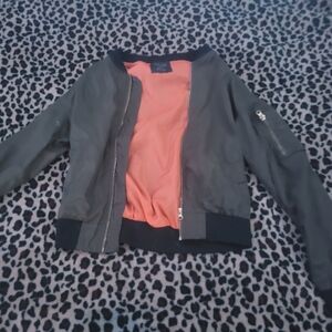 Women's Black Bomber Jacket with Orange Lining
